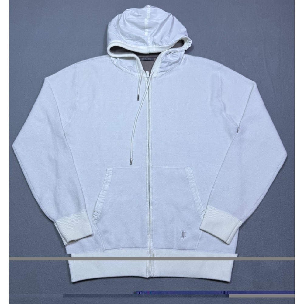 Dan John Full Zip Hoodie Mens L Cream Viscose Blend Hooded Sweater Italy